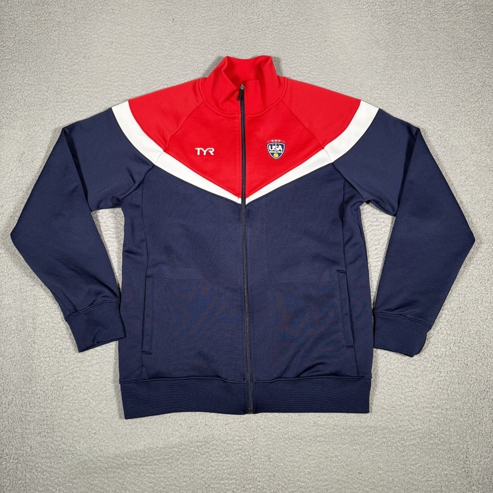 TYR Jacket Mens Large USA Water‎ Polo Full Zip Pocket Warm Up Preppy Sports Logo